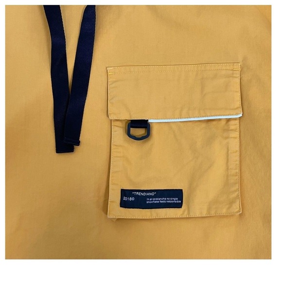 Trendiano Large Yellow Utility Windbreaker Hooded Techwear Jacket Streetwear - Picture 10 of 12